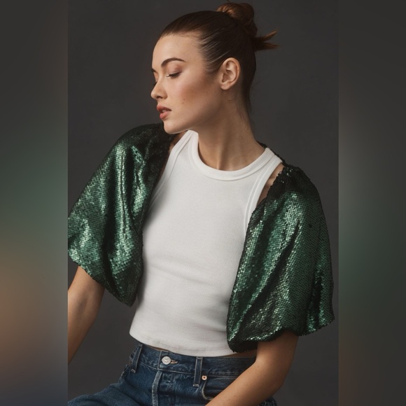 Anthropologie Tops - ✨ NWOT Anthropologie Emerald Sequin Sleeves